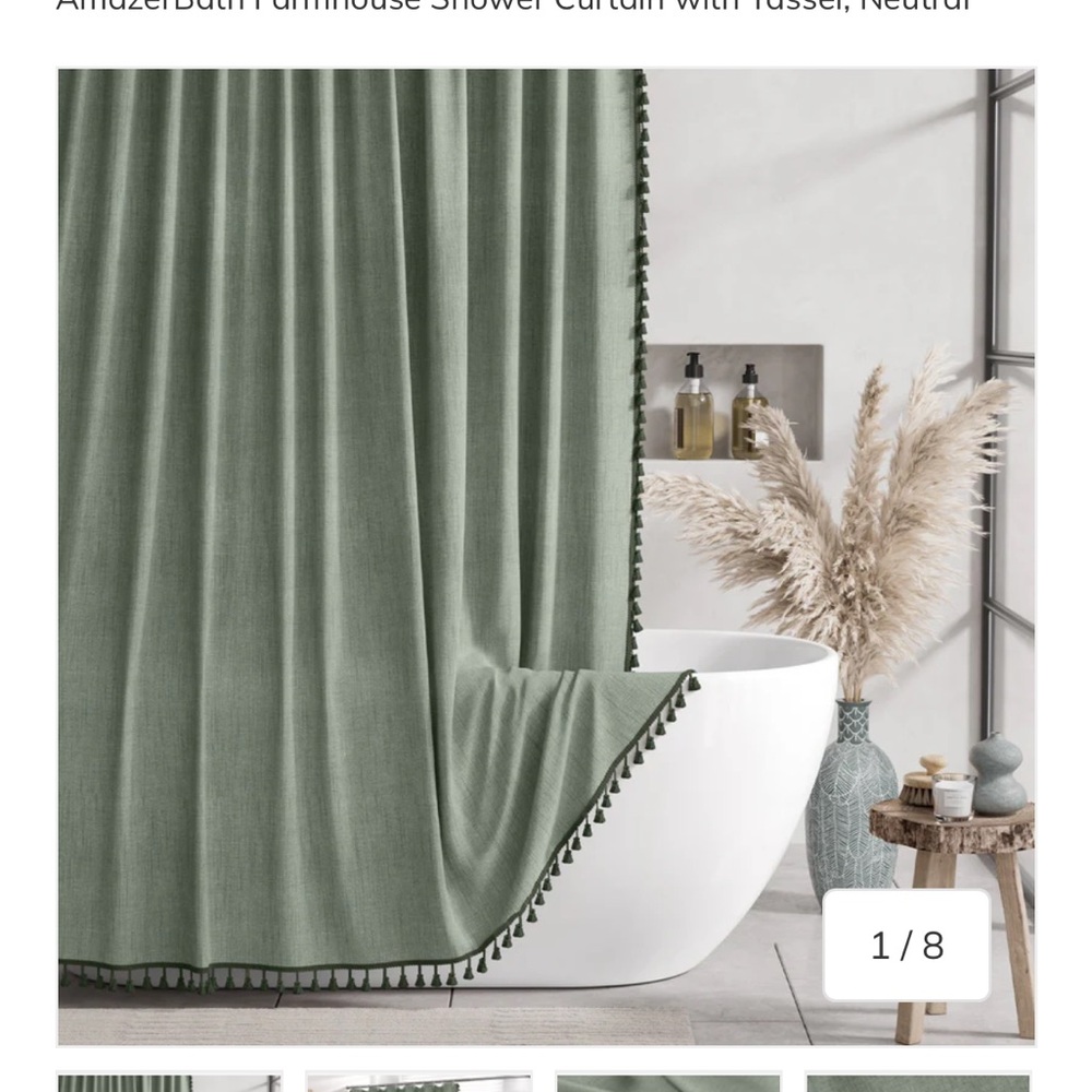 NWOT Green Shower Curtain with Tassel detail at bottom. Wrinkle free.